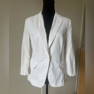Bebe Women’s Linen Blend Blazer Jacket Sz 10 Ivory Italian Fabric Office Career